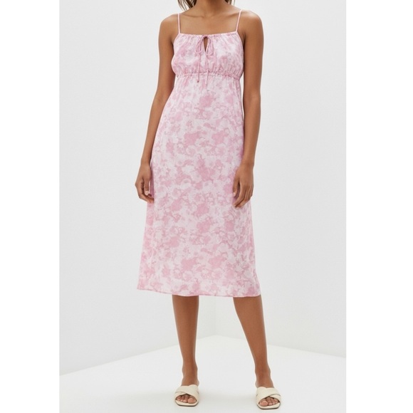 open lace back dress GANNI light baby pink pleated satin mini dress with belt – BOREAL REBORN main image 1